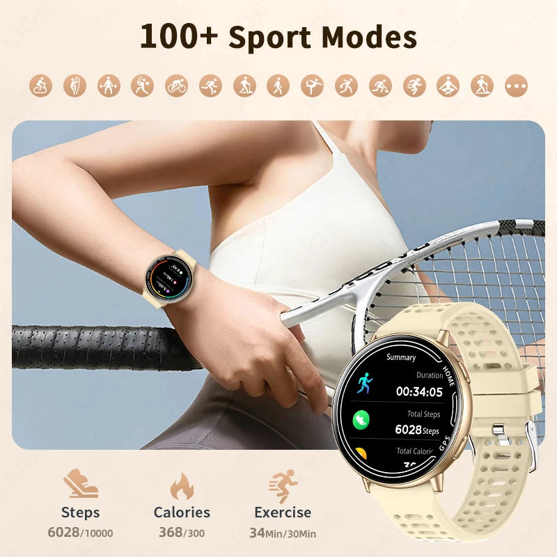 LIGE 2026 Women Sports Smart Watch New Built-in GPS Bluetooth Call 1.39'' Display Heart Rate Monitor 1ATM Waterproof SmartWatch