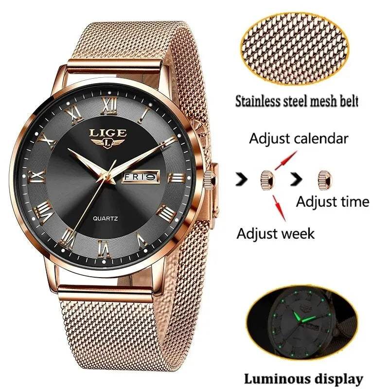 LIGE New Watch Women Luxury Watches Ladies Creative Steel Women's Bracelet Watches Female Waterproof Clock Relogio Feminino