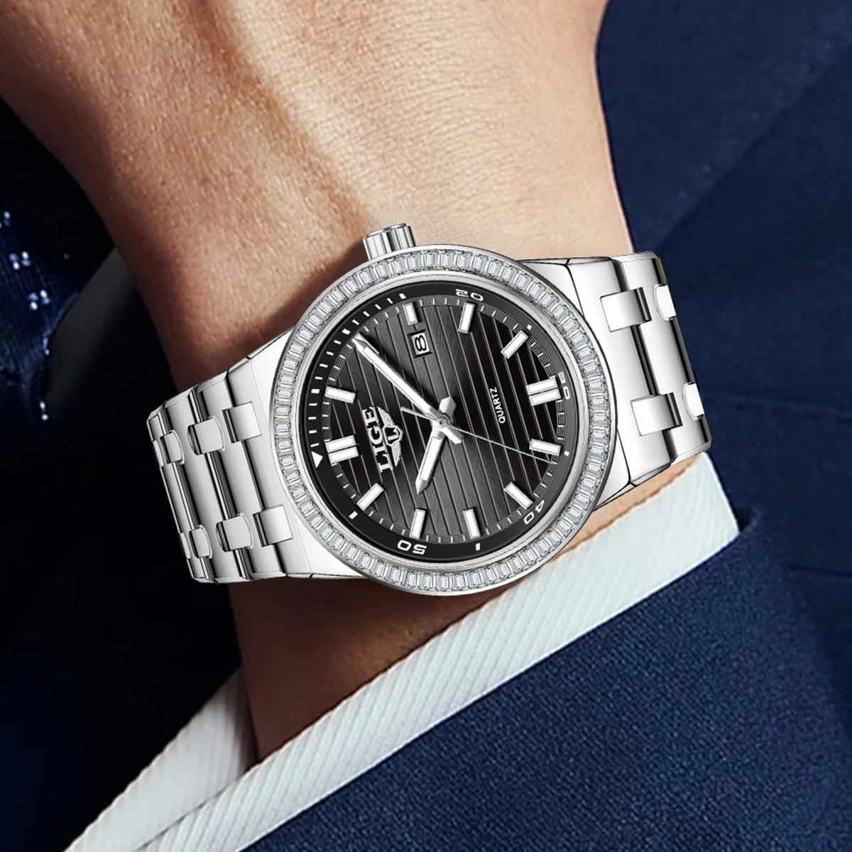 LIGE High Quality Men Watches Business Top Brand Luxury Man Diamond Wristwatch Waterproof Luminous Quartz Watch Calendar Clock