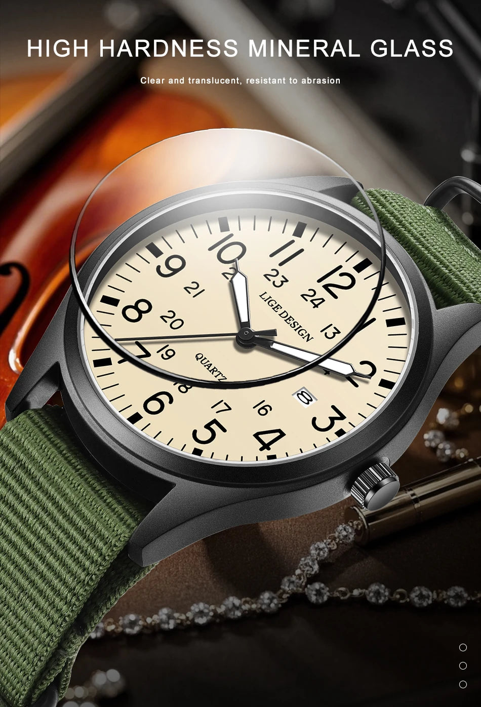 LIGE Original Top Quartz Watch Outdoor Sports Casual Simple Auto Date Clock Nylon Strap Waterproof Luminous Watches for Man Gift