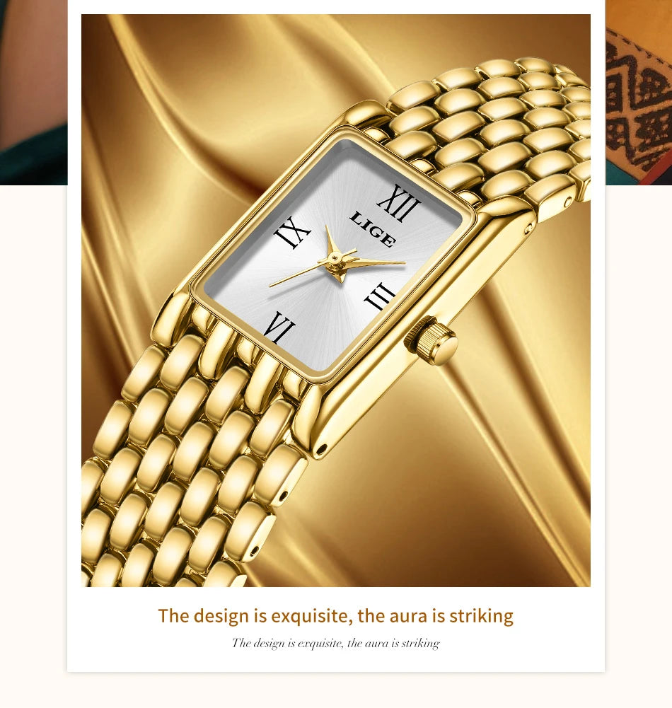 LIGE Watch Women Fashion Casual Luxury Womens Waterproof Square Dial Steel Belt Quartz Wrist Watches Christmas Gifts Reloj Mujer
