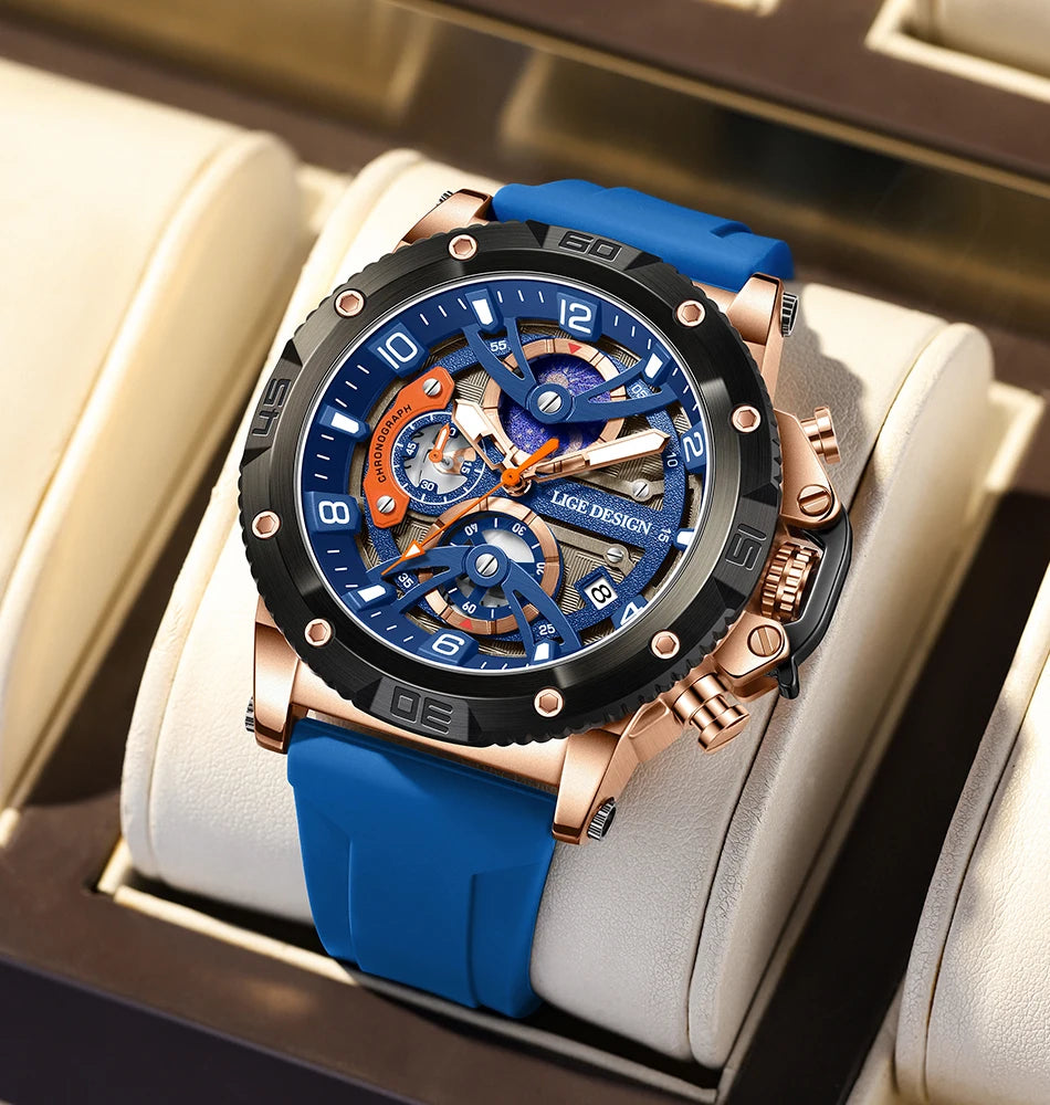 LIGE New Luxury Mens Watch Fashion Sports Dive Watches Men Waterproof Luminous Chronograph Quartz Wristwatches Reloj Hombre