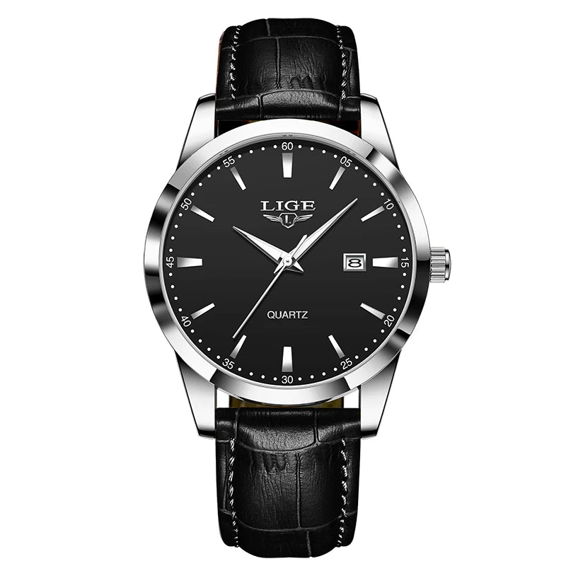 LIGE Mens Watches Top Brand Luxury Military Quartz Watch for Men Fashion Leather Waterproof Sports Chronograph Montre Homme+BOX