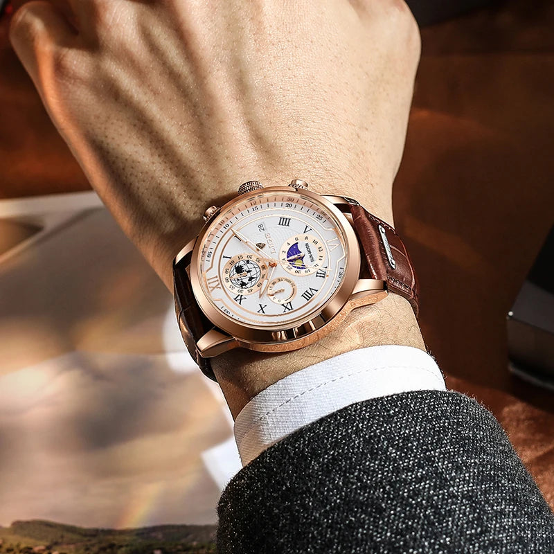 LIGE Brand Luxury Mens Watch Business Fashion Quartz Wristwatch Sport Waterproof Luminous Leather Strap Watches Men Reloj hombre