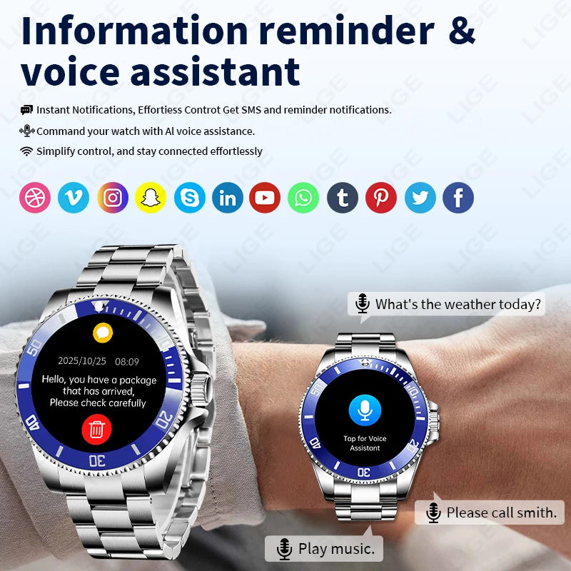 LIGE 2026 Style Luxury Smart Watch For Men Waterproof Sport Digital Business Smart Watches For Gift Smart Band Dials Answer Call
