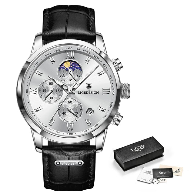 LIGE Men Date Clock Watches Male Chronograph Watch for Men Business Fashion Watch Man Top Brand Luxury Leather Quartz Wristwatch