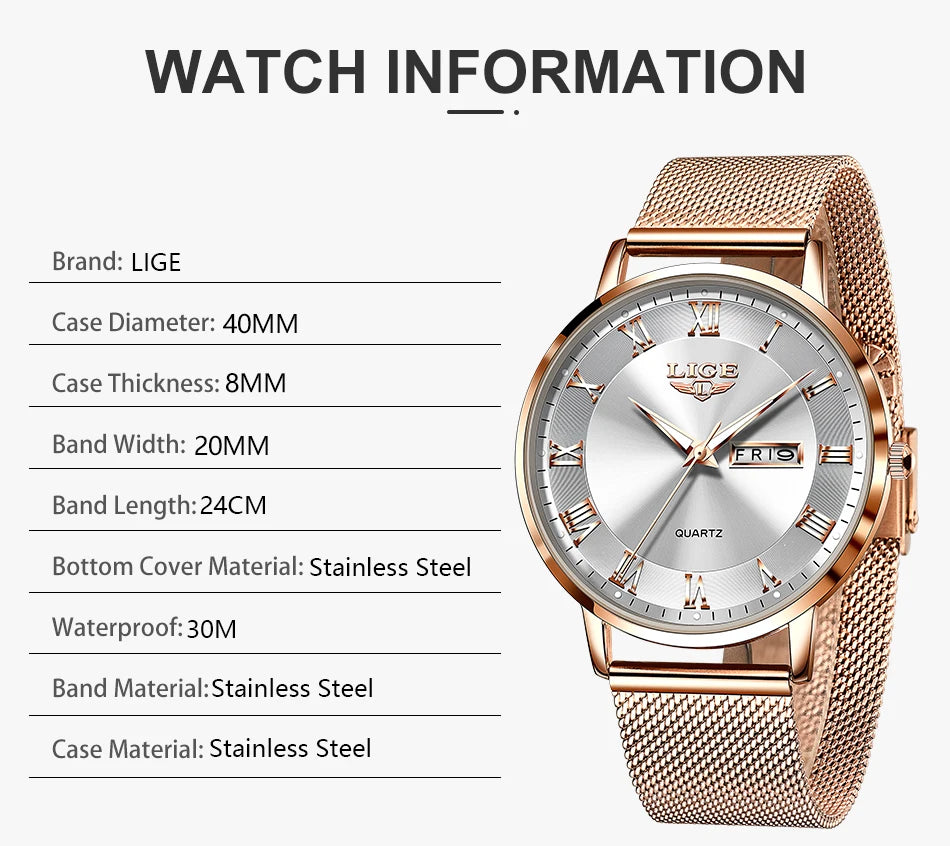 LIGE New Watch Women Luxury Watches Ladies Creative Steel Women's Bracelet Watches Female Waterproof Clock Relogio Feminino