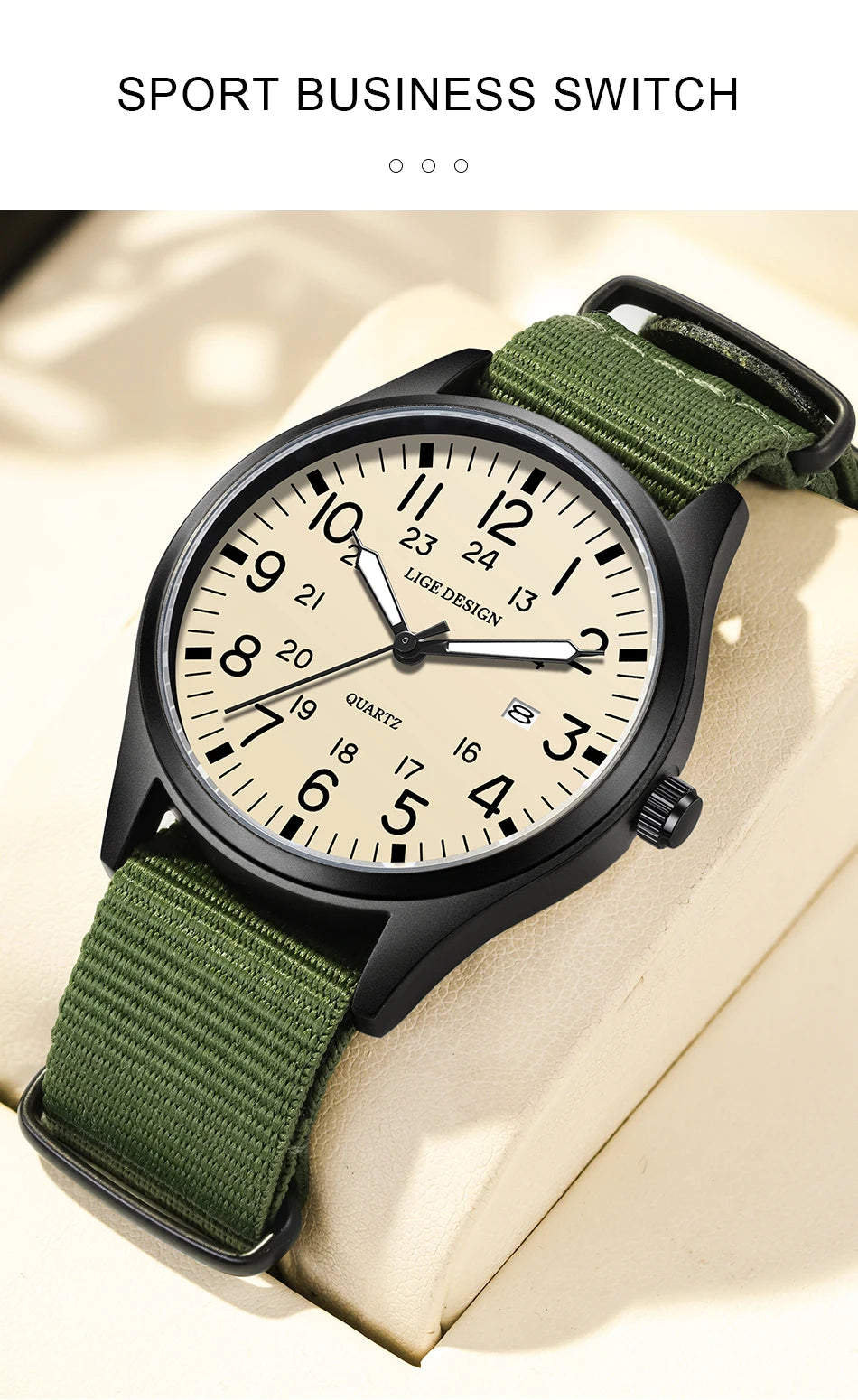 LIGE Original Top Quartz Watch Outdoor Sports Casual Simple Auto Date Clock Nylon Strap Waterproof Luminous Watches for Man Gift