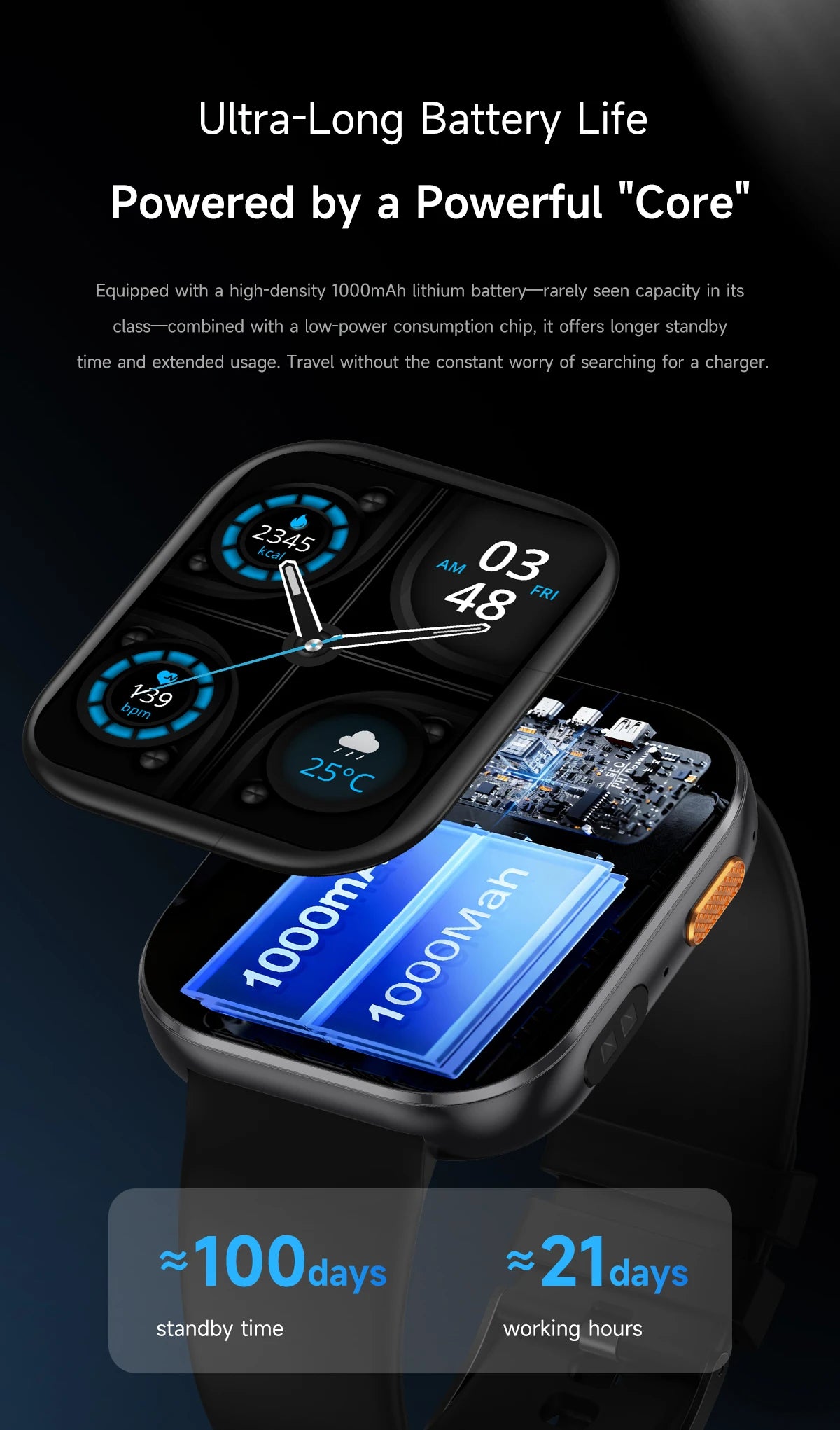 LIGE 2026 1000mAh Battery Men Women Smart Watch 2.04" HD Large Screen Flashlight Hear Rate Bluetooth Call Smartwatch 100+ Sports