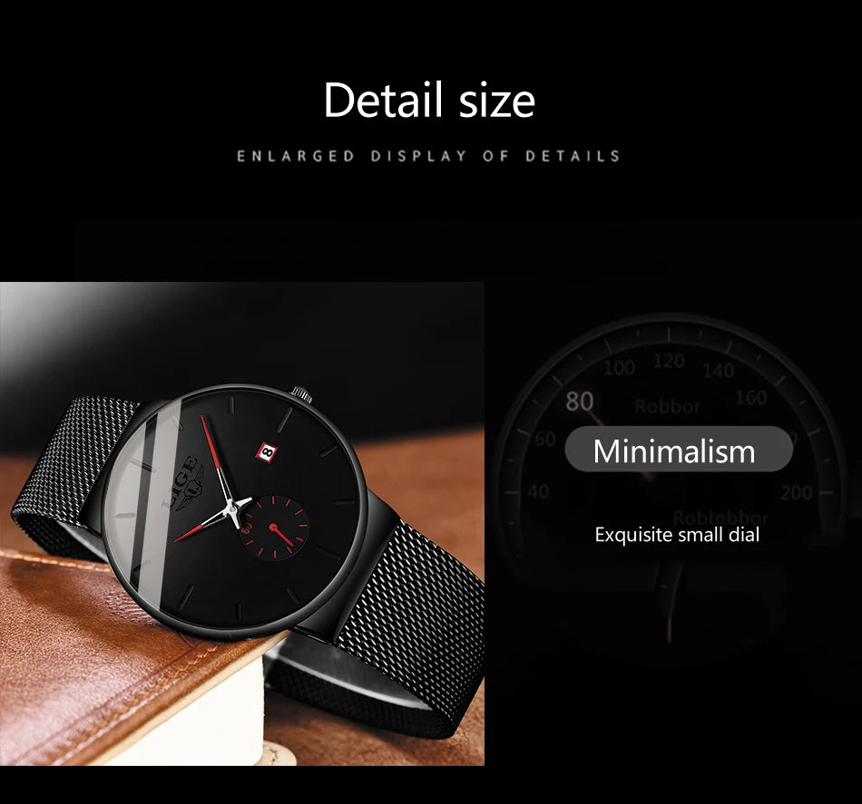 LIGE mens wristwatch simple luxury fashion clock quartz men sports watches Waterproof Watches Gift For Men Relogio Masculino+BOX