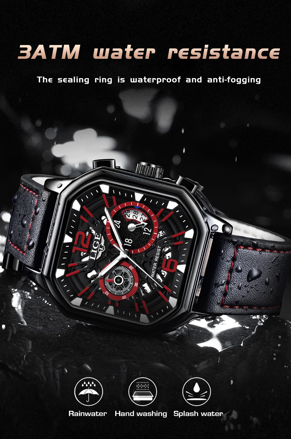 LIGE Fashion Mens Watch Leather Clock Brand Luxury Sport Chronograph Quartz Watches For Men Wrist Watch Relogios Masculino+Box