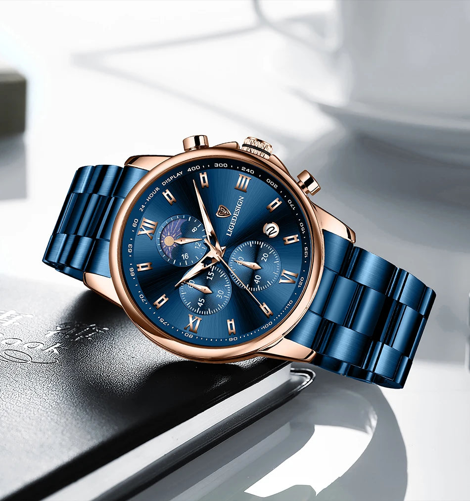 LIGE Band Luxury Watch for Man Quartz Sports Men Watch Waterproof Luminous Stainless Steel Chronograph Men's Watches Clock Reloj
