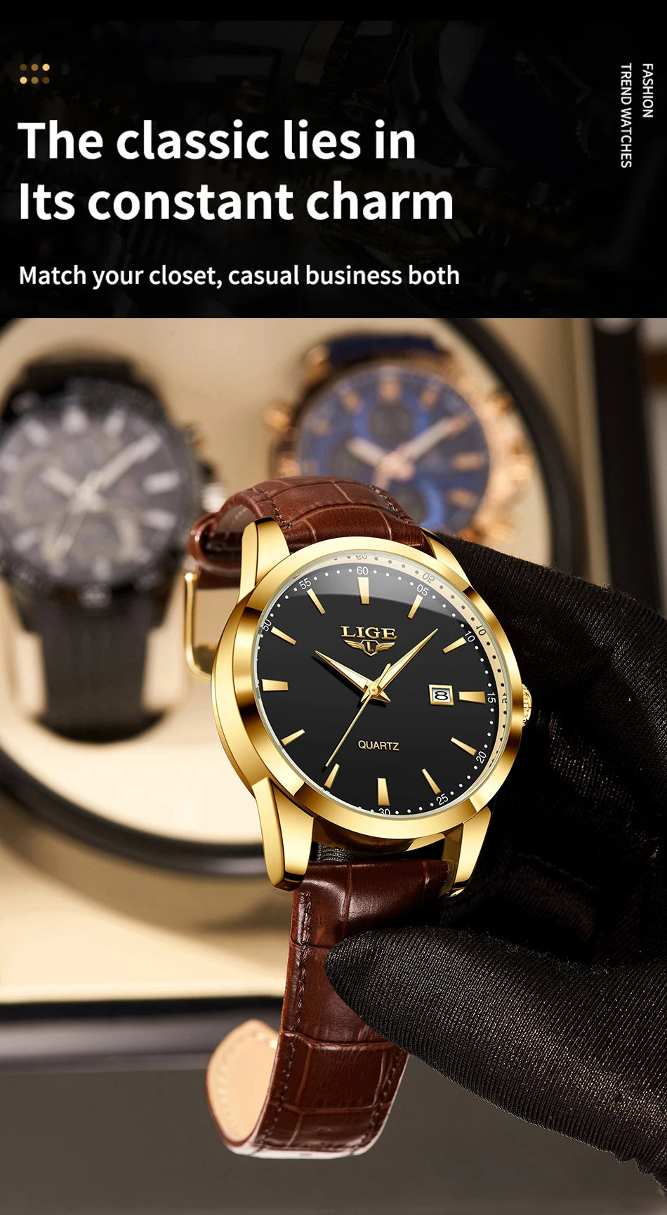 LIGE Mens Watches Top Brand Luxury Military Quartz Watch for Men Fashion Leather Waterproof Sports Chronograph Montre Homme+BOX