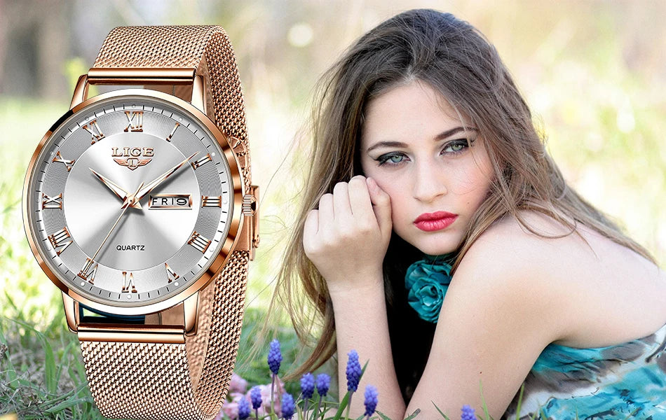 LIGE New Watch Women Luxury Watches Ladies Creative Steel Women's Bracelet Watches Female Waterproof Clock Relogio Feminino