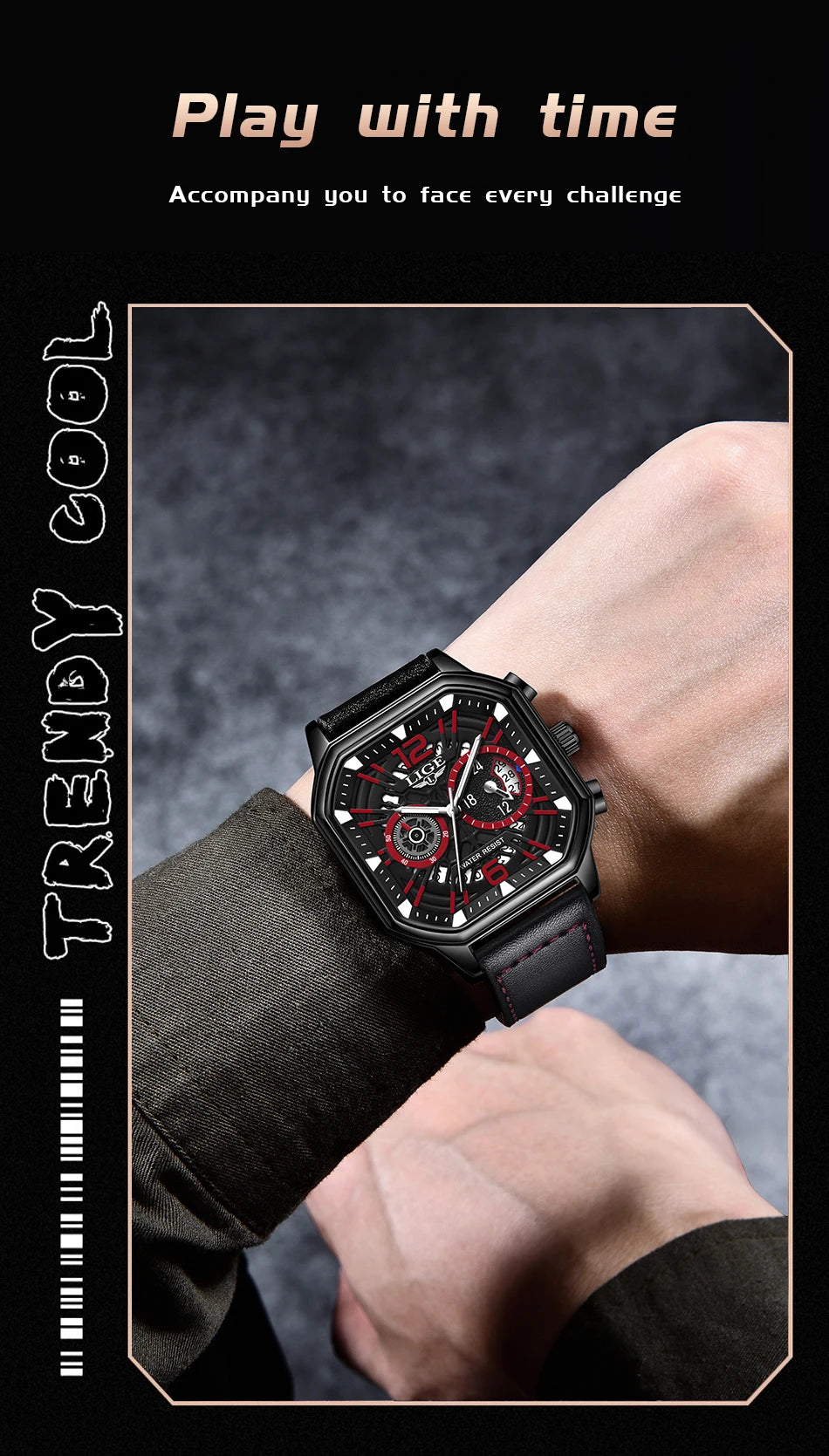 LIGE Fashion Mens Watch Leather Clock Brand Luxury Sport Chronograph Quartz Watches For Men Wrist Watch Relogios Masculino+Box