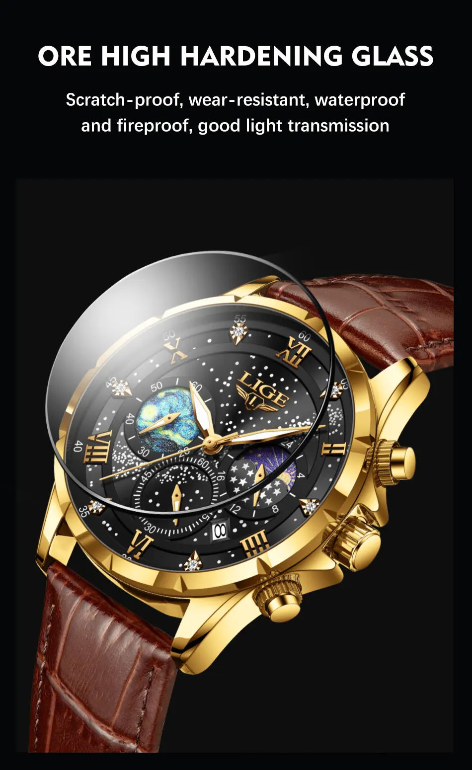 LIGE Men Watches Casual Sport Watch Men Luxury Waterproof Date Luminous Chronograph Wristwatch Male Quartz Watches Leather Clock