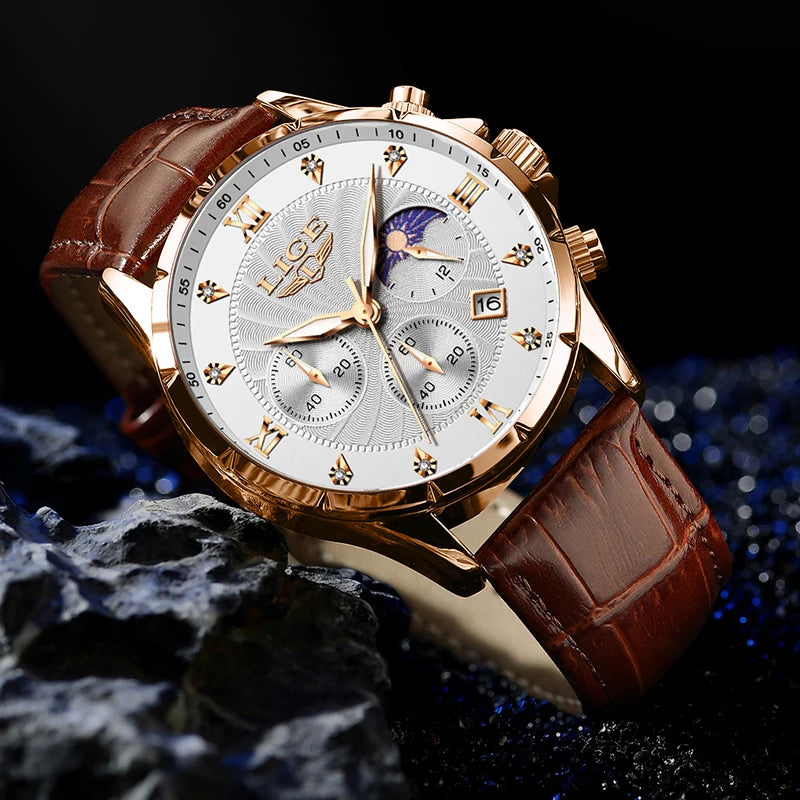 2024 Watches Luxury Men LIGE Brand Fashion Quartz Watches Business Casual Clock Leather Waterproof Mens Wristwatch Reloj Hombre