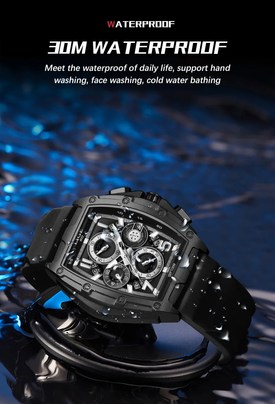 LIGE  Luxury Men‘s Watches Business Waterproof Male Clock Luminous Silicone Band Date Square Quartz Man Watches Reloj Hombre