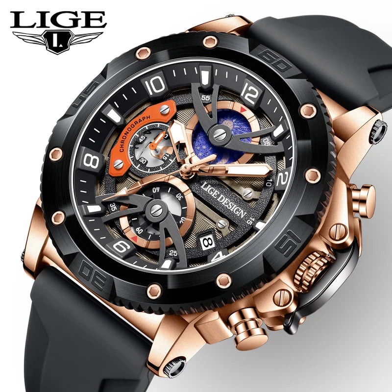 LIGE New Luxury Mens Watch Fashion Sports Dive Watches Men Waterproof Luminous Chronograph Quartz Wristwatches Reloj Hombre