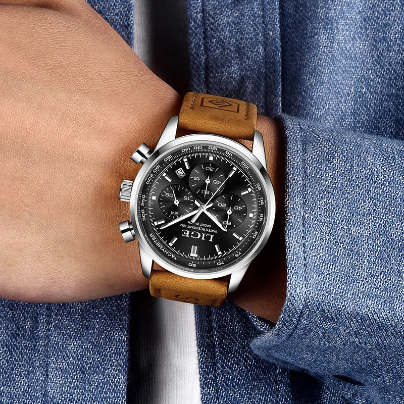 LIGE  Fashion Military Watches for Men Luxury Original Sports Chronograph Watch Waterproof Quartz Clock Digital WristWatch