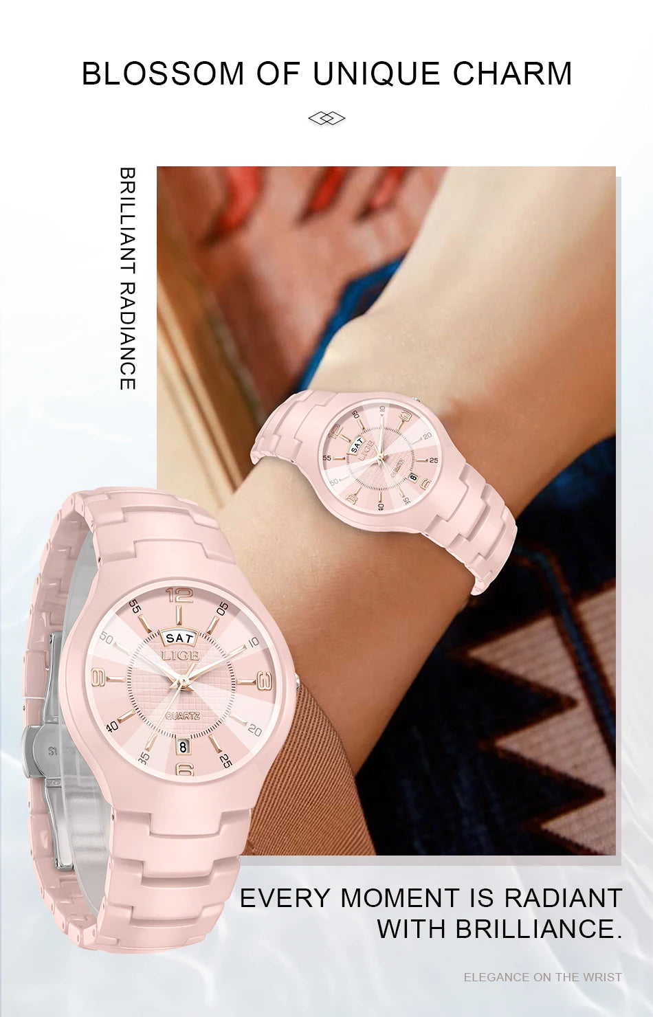 LIGE 2026 Elegant Ceramic Womens Watch Luxury Fashion Quartz Wristwatches Waterproof Date Week Watches Ladies Gifts Reloj Mujer