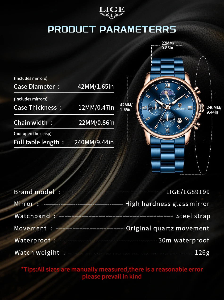LIGE Band Luxury Watch for Man Quartz Sports Men Watch Waterproof Luminous Stainless Steel Chronograph Men's Watches Clock Reloj