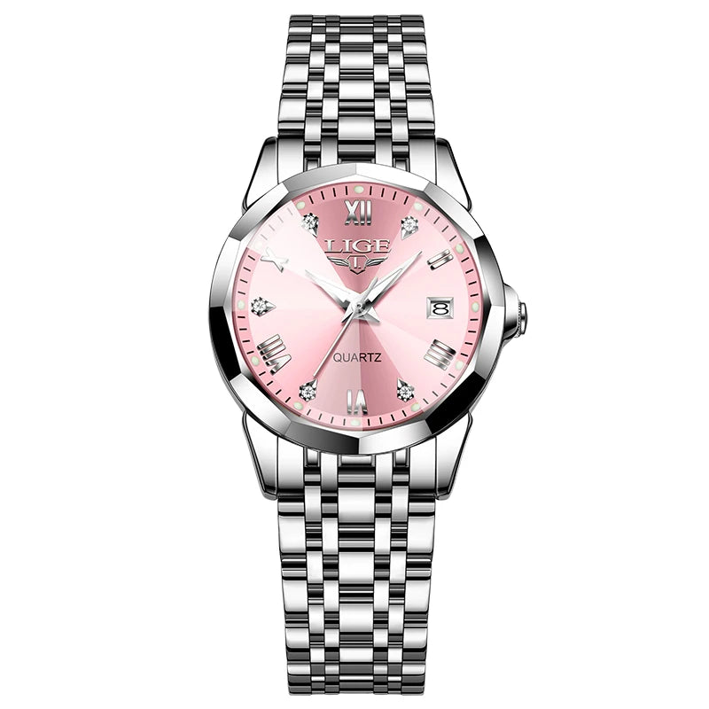 LIGE Women Watches Luxury Fashion Ladies Quartz Watch Waterproof Luminous Date Stainless Steel Wristwatch Girlfriend Gift
