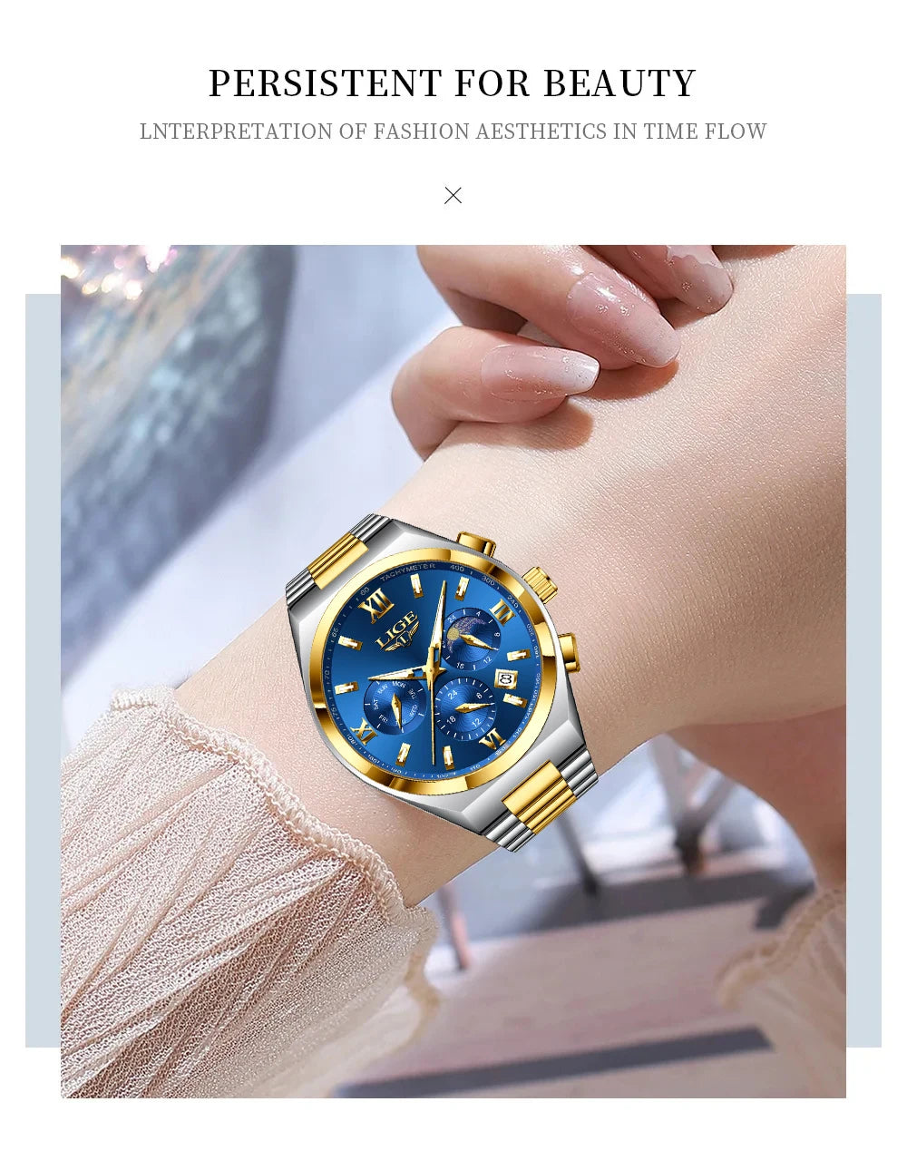 LIGE Watches For Women Elegant Luminous Date Women's Quartz Watches Stainless Steel Sports Waterproof Bracelet Watch Women Gift