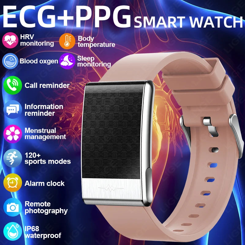 LIGE ECG Smart Watch for Men  Women Sports Fitness Temperature Health Monitoring Waterproof Wristbands No Screen Smart Bracelet