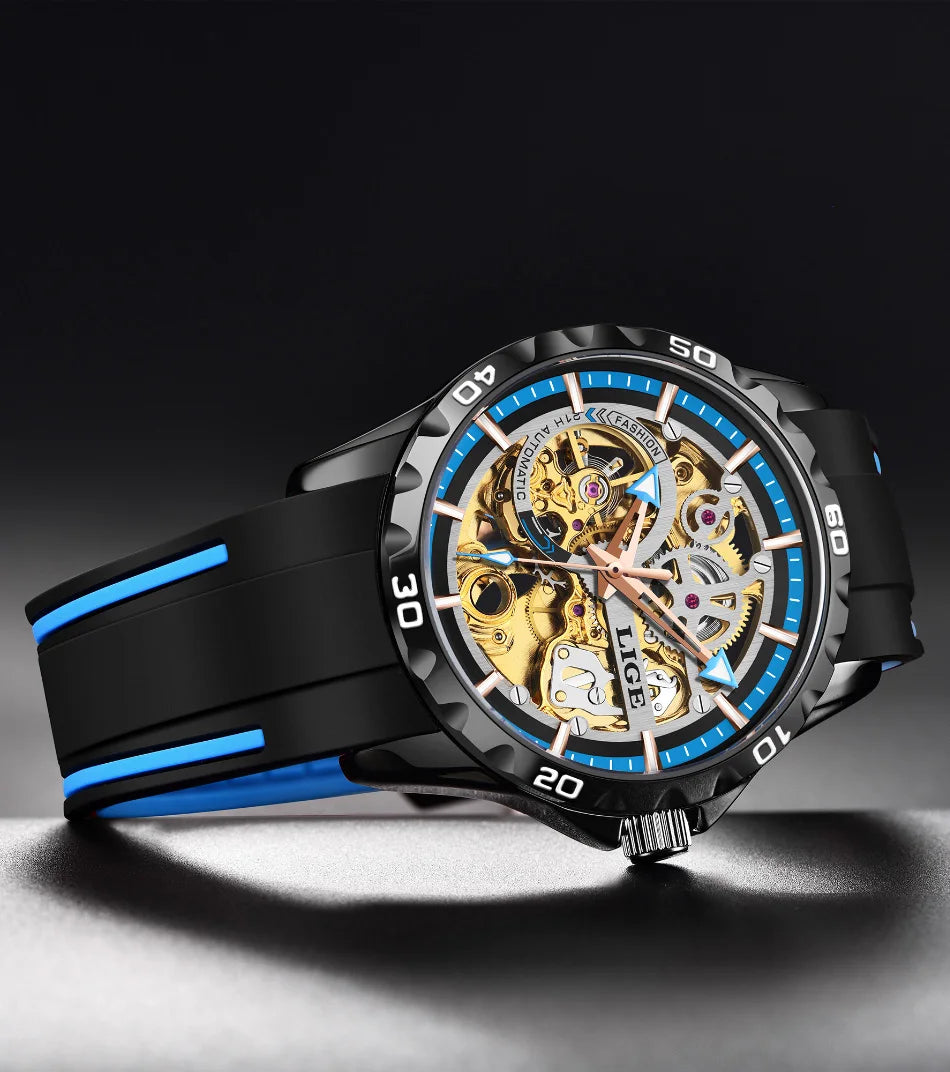 LIGE Men's Luxury Watches Mechanical Watches Chronograph Watch for Men Automatic Original Brand Stainless Steel Tourbillon Clock