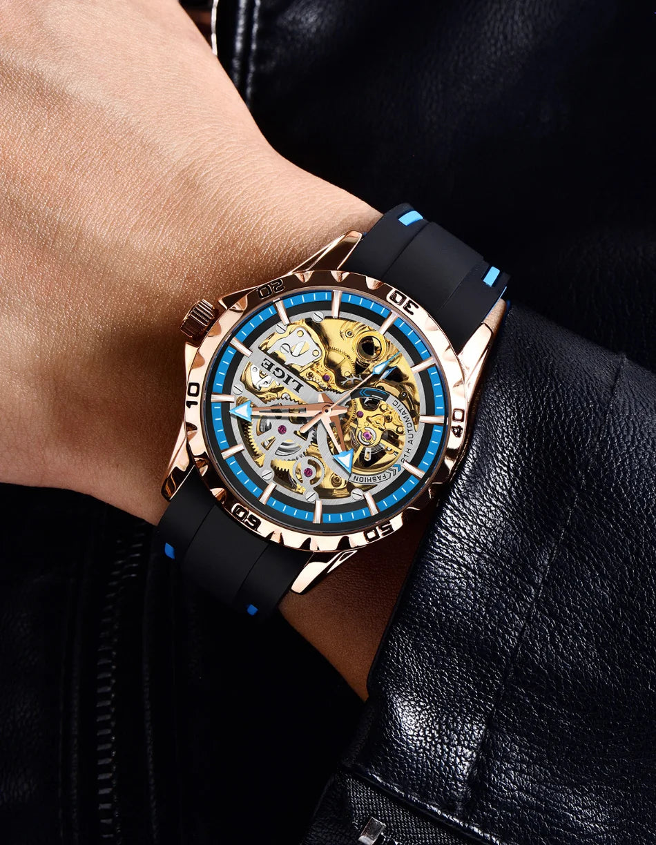 LIGE Men's Luxury Watches Mechanical Watches Chronograph Watch for Men Automatic Original Brand Stainless Steel Tourbillon Clock