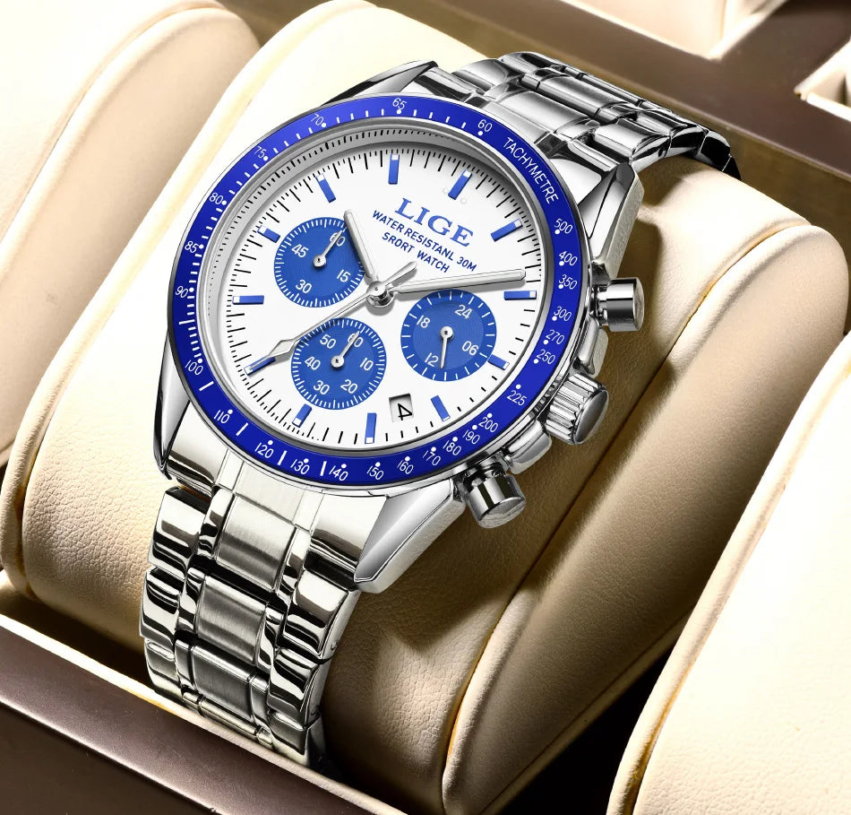 LIGE Fashion Mens Watches Top Brand Luxury Business Watch For Men Full Steel Waterproof Quartz Chronograph Relogios Masculino