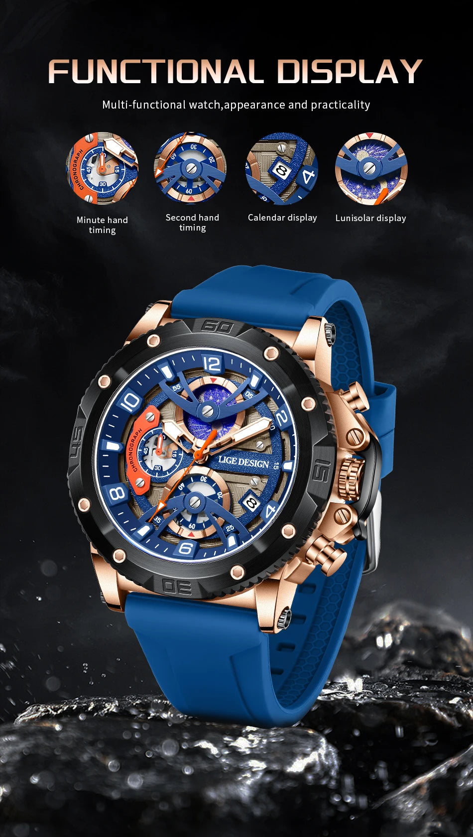LIGE New Luxury Mens Watch Fashion Sports Dive Watches Men Waterproof Luminous Chronograph Quartz Wristwatches Reloj Hombre