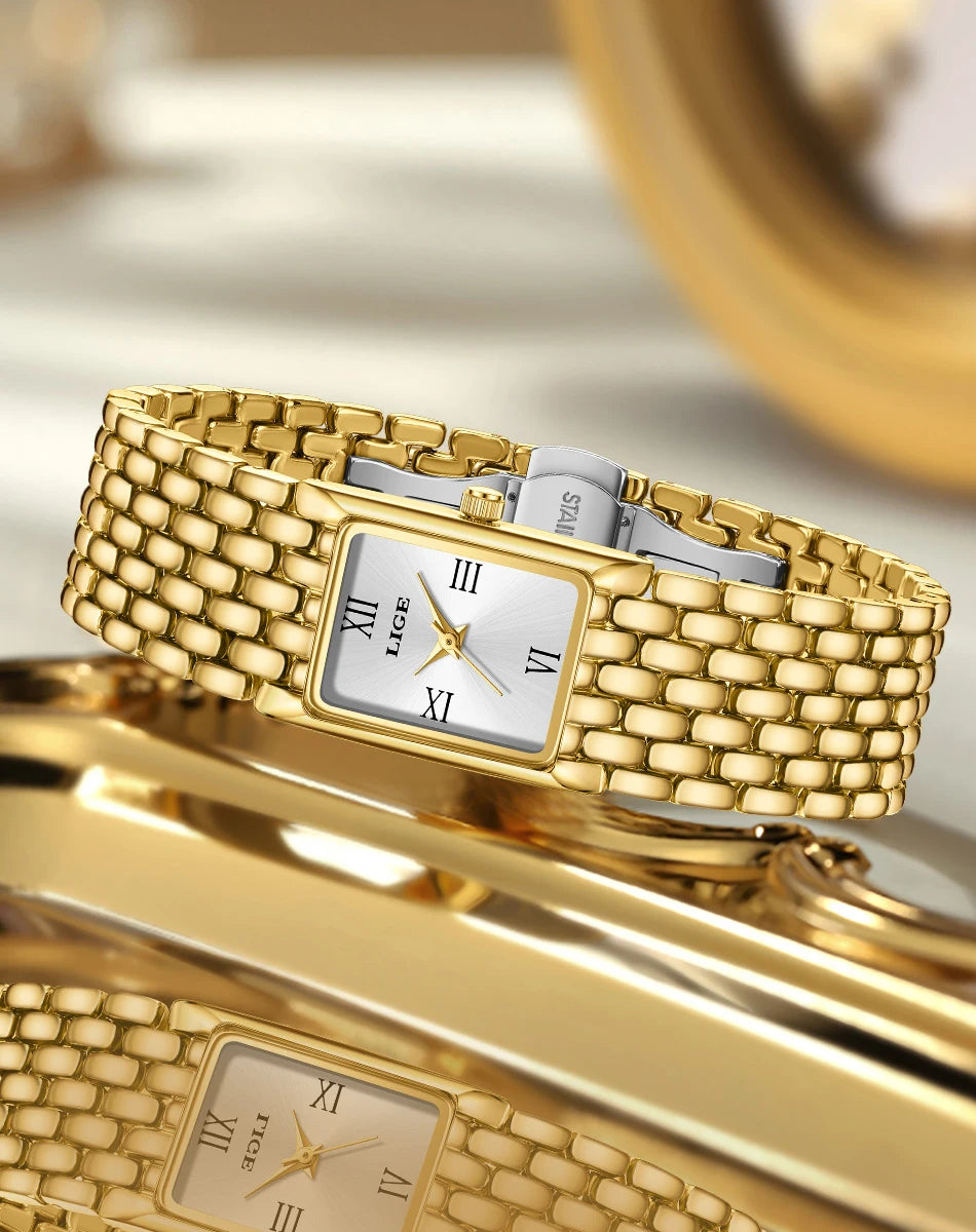 LIGE Watch Women Fashion Casual Luxury Womens Waterproof Square Dial Steel Belt Quartz Wrist Watches Christmas Gifts Reloj Mujer