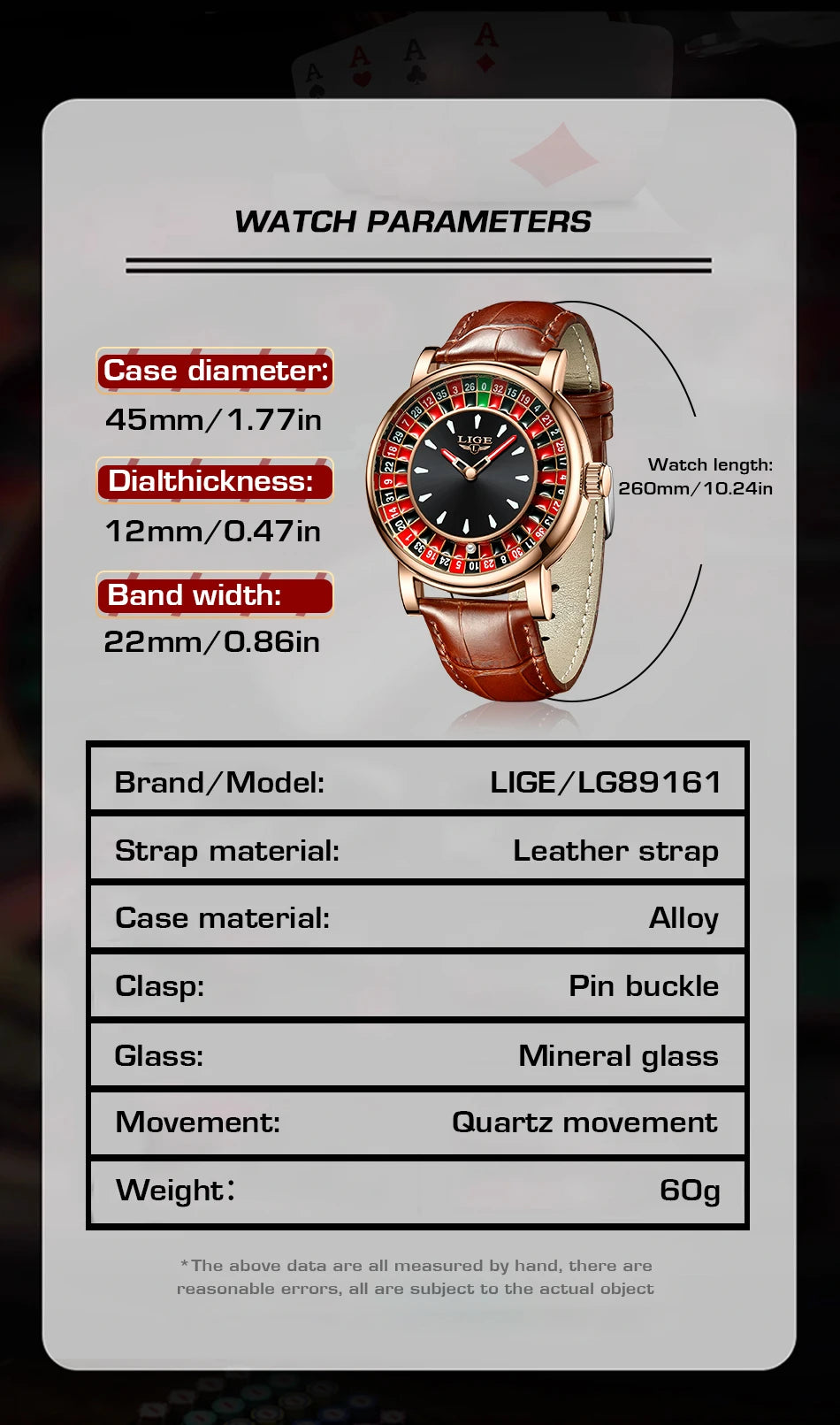LIGE 2025 NEW mens watch Featured Dial Las Vegas Roulette Table Desk Theme waterproof quartz watches for men reloj hommes+BOX