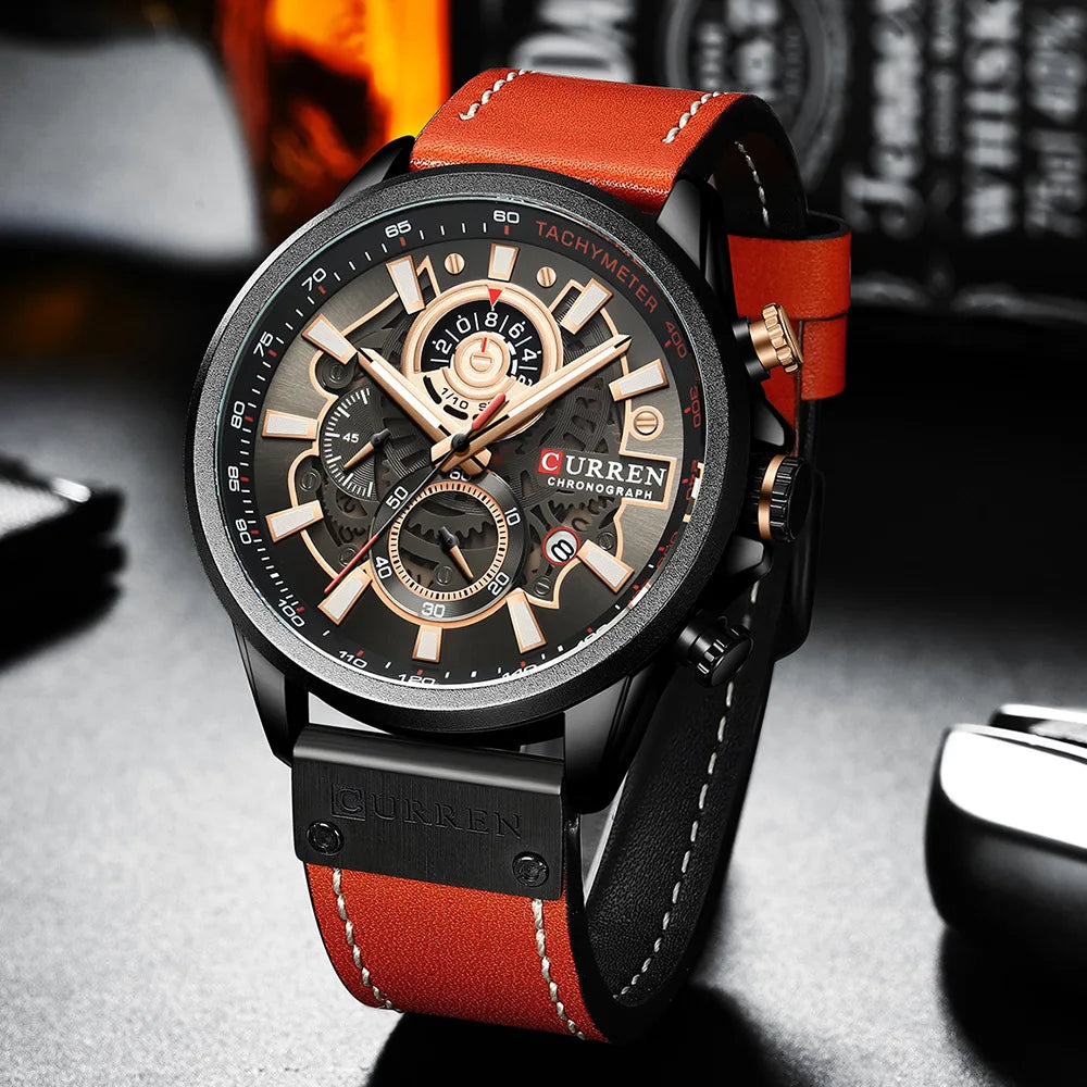 Curren 8380 Fashion Luxury Quartz Men's Watch Multi Functional Chronograph Calendar Waterproof Luminous Watches for Men Часы