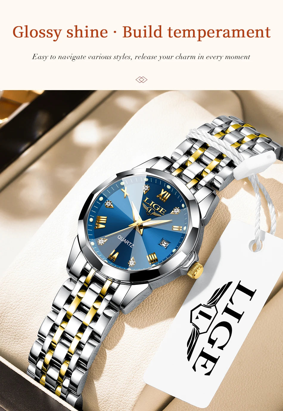 LIGE Women Watches Luxury Fashion Ladies Quartz Watch Waterproof Luminous Date Stainless Steel Wristwatch Girlfriend Gift