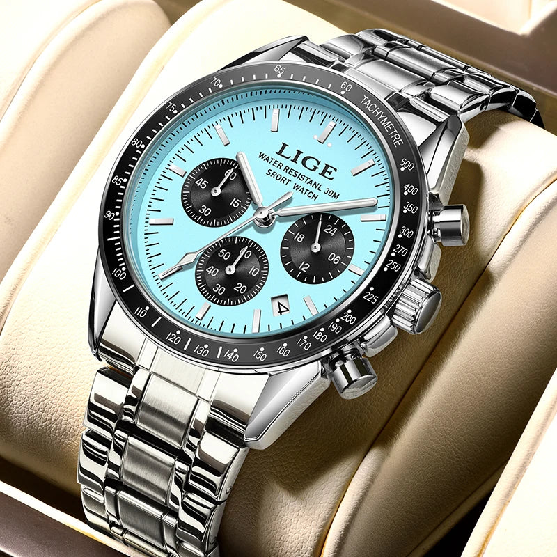 LIGE Fashion Mens Watches Top Brand Luxury Business Watch For Men Full Steel Waterproof Quartz Chronograph Relogios Masculino