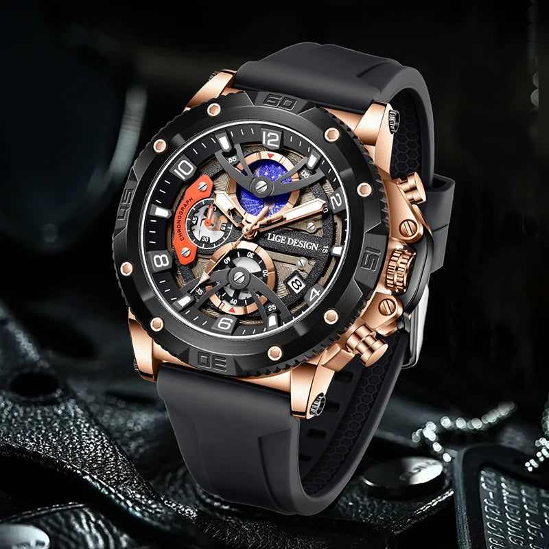 LIGE New Luxury Mens Watch Fashion Sports Dive Watches Men Waterproof Luminous Chronograph Quartz Wristwatches Reloj Hombre