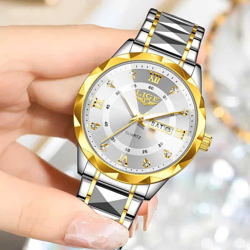 New Original LIGE Ladies Luminous Watches Simple Elegant Round Quartz Wrist Watch For Women Sport Waterproof Diamond Watch Women