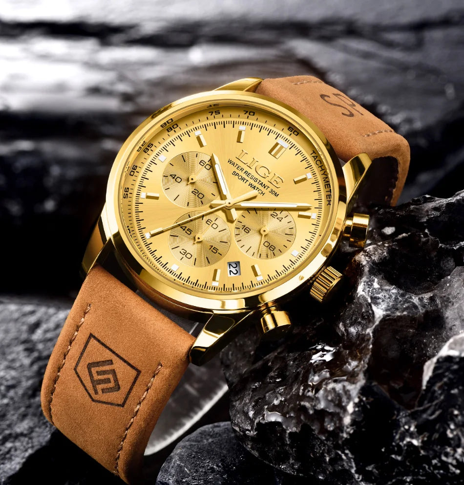 LIGE  Fashion Military Watches for Men Luxury Original Sports Chronograph Watch Waterproof Quartz Clock Digital WristWatch