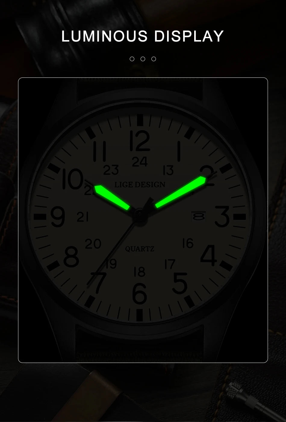 LIGE Original Top Quartz Watch Outdoor Sports Casual Simple Auto Date Clock Nylon Strap Waterproof Luminous Watches for Man Gift