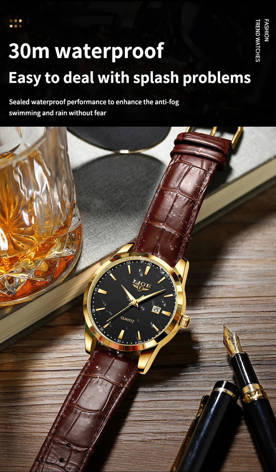 LIGE Mens Watches Top Brand Luxury Military Quartz Watch for Men Fashion Leather Waterproof Sports Chronograph Montre Homme+BOX