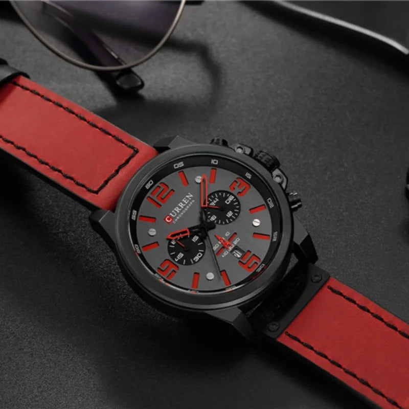 CURREN 8314 Men's Quartz Watch New Fashion Multi-function Chronograph Clock Leather Strap Calendar Simple Sports Watches for Men