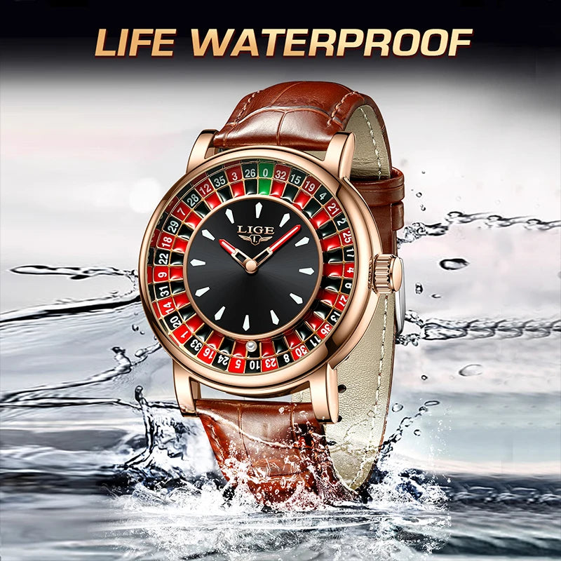 LIGE 2025 NEW mens watch Featured Dial Las Vegas Roulette Table Desk Theme waterproof quartz watches for men reloj hommes+BOX