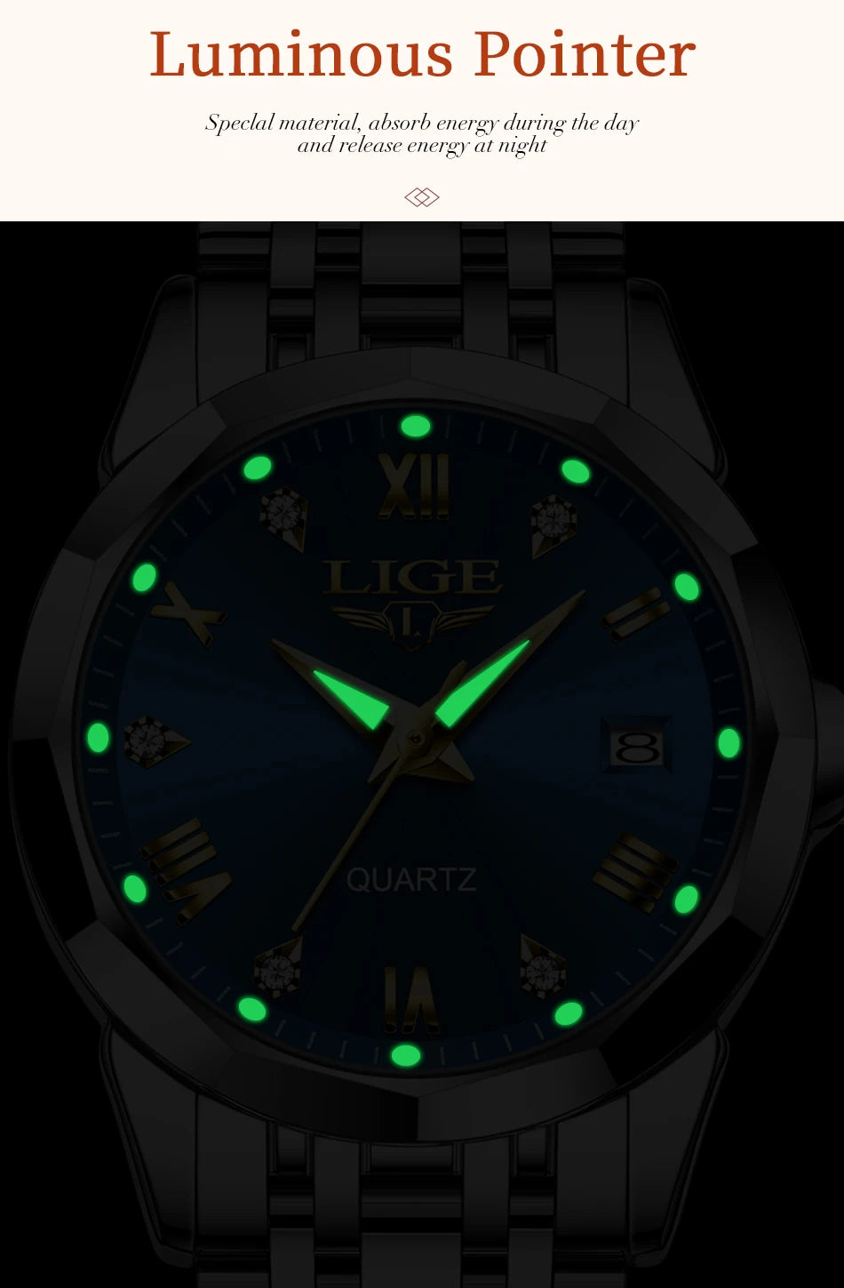 LIGE Women Watches Luxury Fashion Ladies Quartz Watch Waterproof Luminous Date Stainless Steel Wristwatch Girlfriend Gift