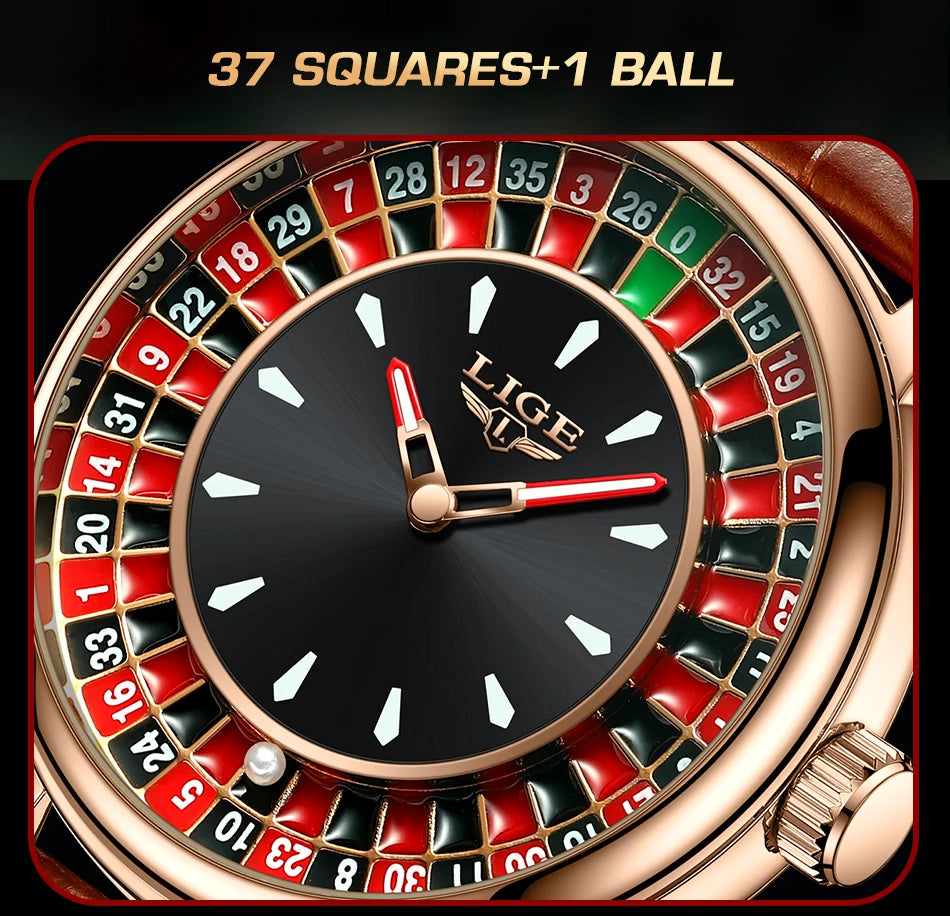 LIGE 2025 NEW mens watch Featured Dial Las Vegas Roulette Table Desk Theme waterproof quartz watches for men reloj hommes+BOX