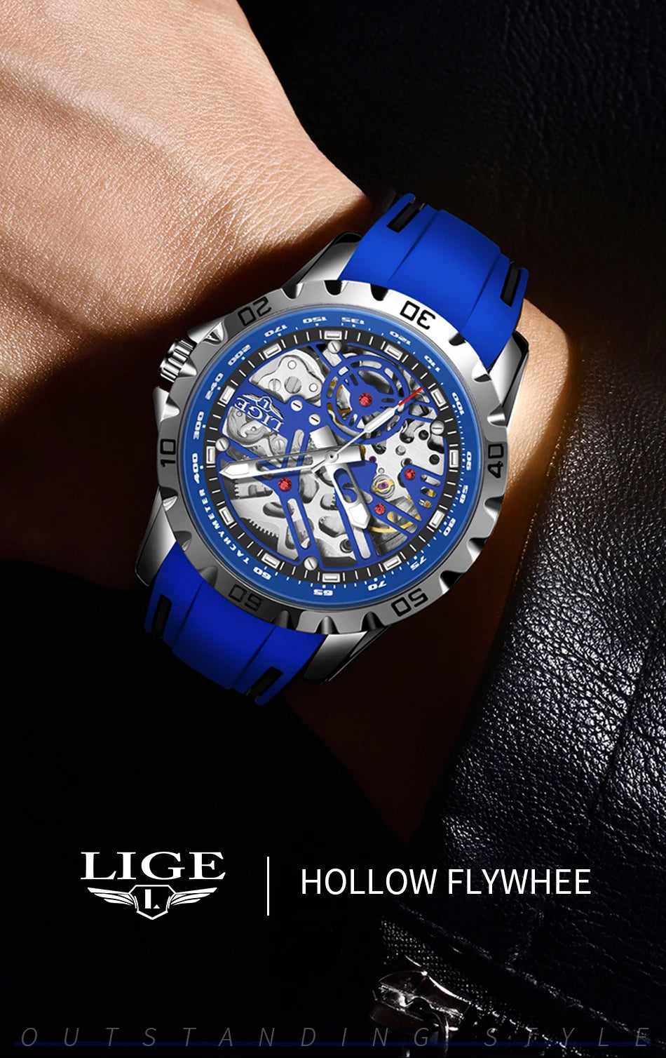 LIGE Luxury Men  Automatic Mechanical Watch Luminous Hollowed Movement Waterproof Luminous Mechanical wristwatches  Reloj Montre
