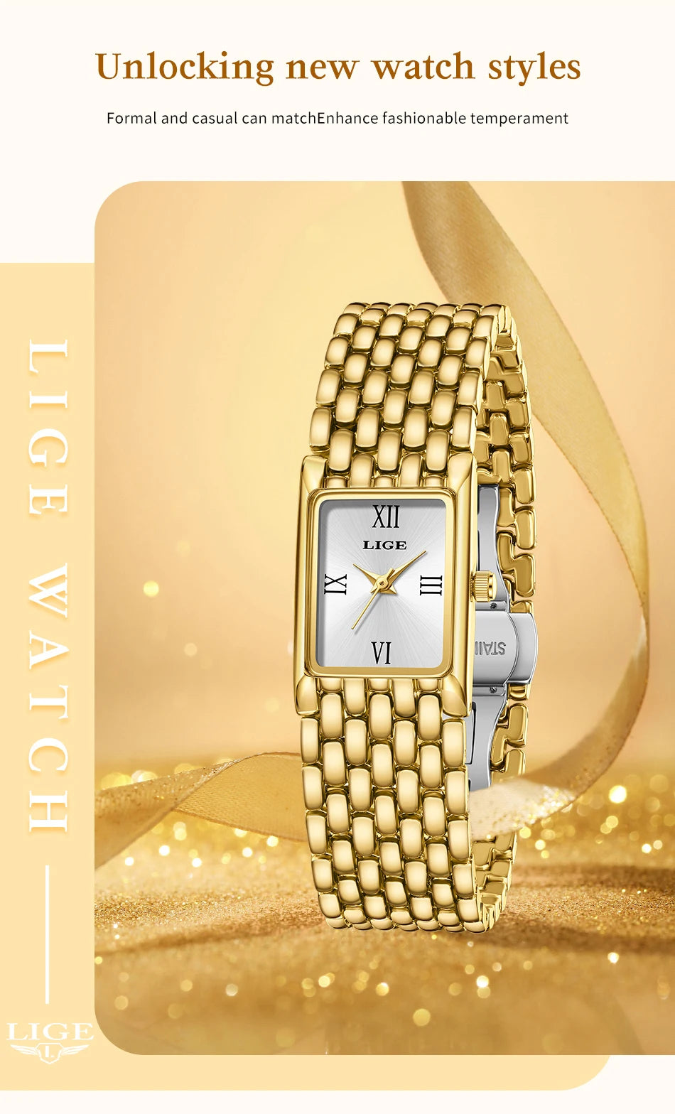 LIGE Watch Women Fashion Casual Luxury Womens Waterproof Square Dial Steel Belt Quartz Wrist Watches Christmas Gifts Reloj Mujer