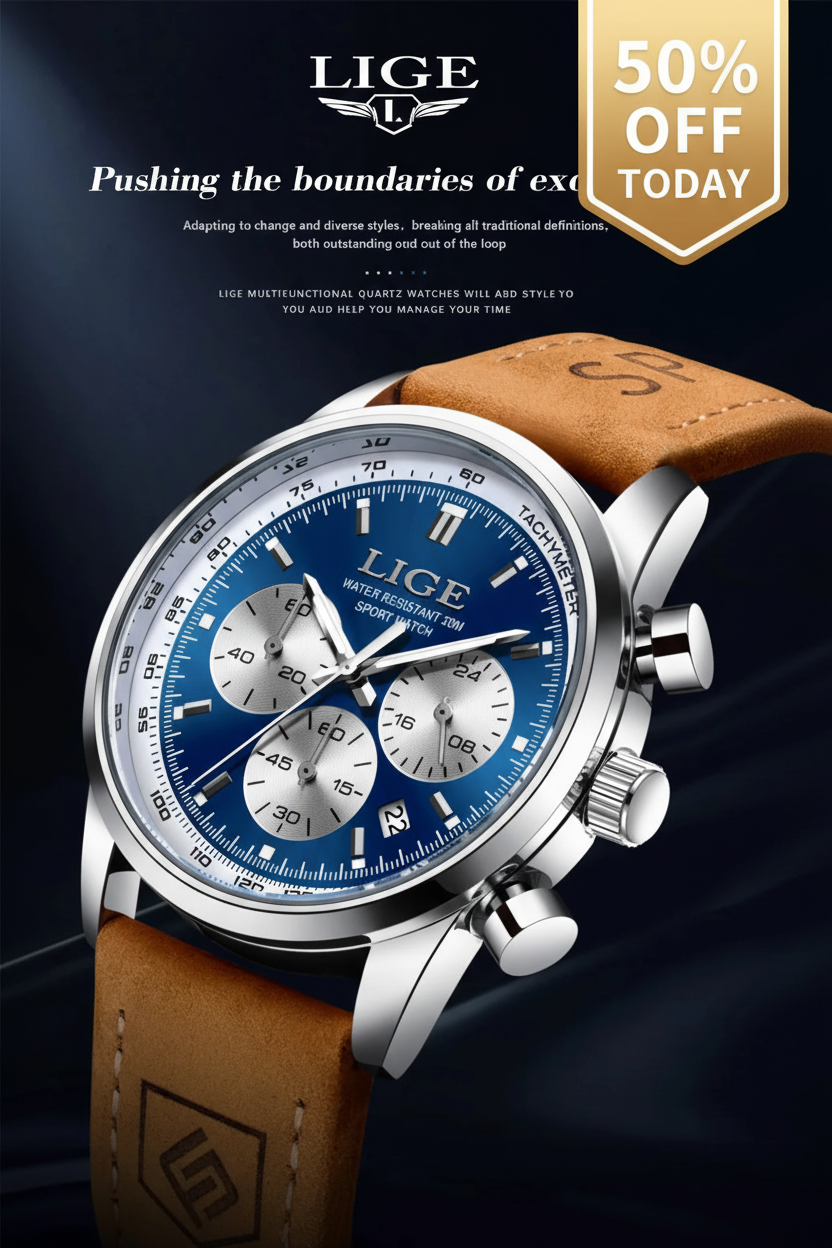 LIGE  Fashion Military Watches for Men Luxury Original Sports Chronograph Watch Waterproof Quartz Clock Digital WristWatch